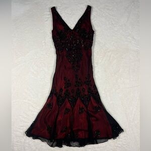 Scala Silk Beaded Black and Red Y2K Evening Prom Dress